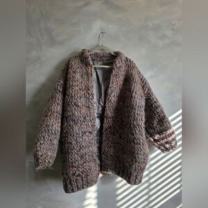 Mohair Hand-Knitted Super Chunky Thick Heavy Wool blend Zip Up Coat Jacket Yarn